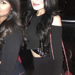 Cut mixed leather croptop